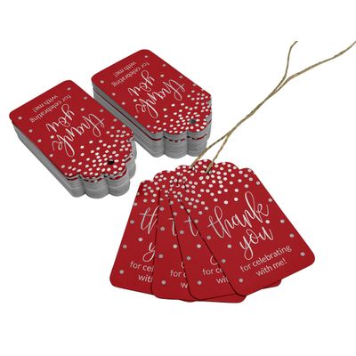 Etiquetas de Papel Metalizado 'Obrigado por Celebrar Comigo' para Lembrancinha de Aniversário - Inkdotpot 100 Etiquetas Metalizadas / Vermelho - Prata