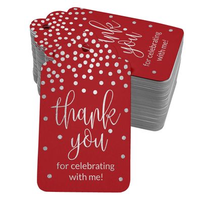 Etiquetas de Papel Metalizado 'Obrigado por Celebrar Comigo' para Lembrancinha de Aniversário - Inkdotpot 100 Etiquetas Metalizadas / Vermelho - Prata