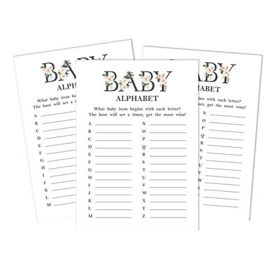 Conjunto para Chá de Bebê Unissex com 50 Cartões Alfabeto ABC, Itens para Festa - Inkdotpot 12,7 Cm × 17,78 Cm / Branco - O Que Tem na Sua Bolsa