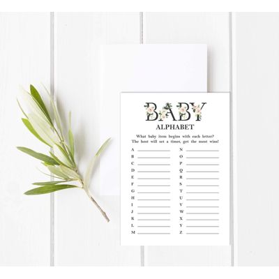 Conjunto para Chá de Bebê Unissex com 50 Cartões Alfabeto ABC, Itens para Festa - Inkdotpot 12,7 Cm × 17,78 Cm / Branco - O Que Tem na Sua Bolsa