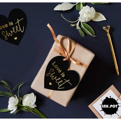 Etiqueta de Papel Metalizado 'Love' Isweet para Lembrancinha de Casamento para Pendurar - Inkdotpot 100 Etiquetas Metalizadas / Preto - Dourado