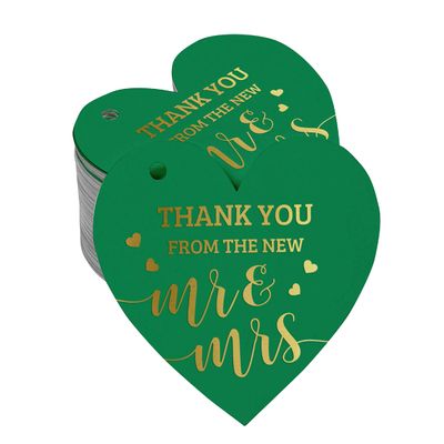 Etiquetas de Papel Metalizado "Thank You" para Lembrancinhas de Casamento - Inkdotpot 50 Etiquetas Metalizadas / Verde - Prata