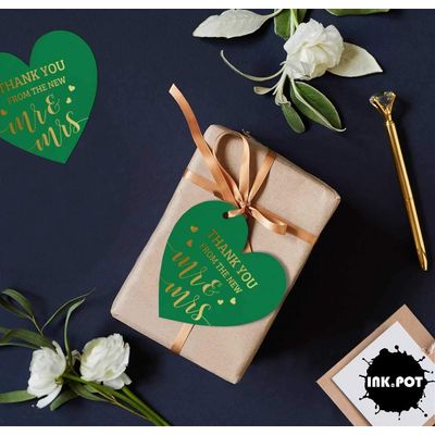 Etiquetas de Papel Metalizado "Thank You" para Lembrancinhas de Casamento - Inkdotpot 50 Etiquetas Metalizadas / Verde - Prata