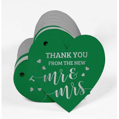 Etiquetas de Papel Metalizado "Thank You" para Lembrancinhas de Casamento - Inkdotpot 50 Etiquetas Metalizadas / Verde - Prata