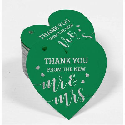 Etiquetas de Papel Metalizado "Thank You" para Lembrancinhas de Casamento - Inkdotpot 50 Etiquetas Metalizadas / Verde - Prata