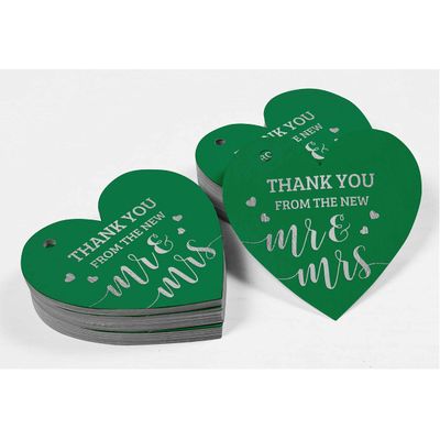 Etiquetas de Papel Metalizado "Thank You" para Lembrancinhas de Casamento - Inkdotpot 50 Etiquetas Metalizadas / Verde - Prata