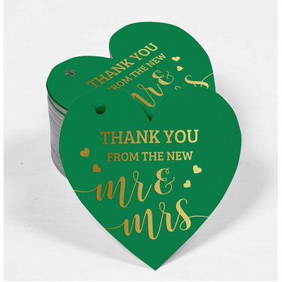 Etiquetas de Papel Metalizado "Thank You" para Lembrancinhas de Casamento - Inkdotpot 50 Etiquetas Metalizadas / Verde - Prata