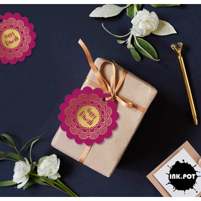 Etiquetas Pendentes de Papel Metalizado 'Happy Diwali' para Lembrancinhas - Inkdotpot 100 Etiquetas Metalizadas / Rosa - Ouro Rosé