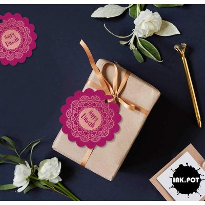 Etiquetas Pendentes de Papel Metalizado 'Happy Diwali' para Lembrancinhas - Inkdotpot 100 Etiquetas Metalizadas / Rosa - Ouro Rosé
