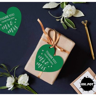 Etiquetas de Papel Metalizado "Thank You" para Lembrancinhas de Casamento - Inkdotpot 50 Etiquetas Metalizadas / Verde - Prata