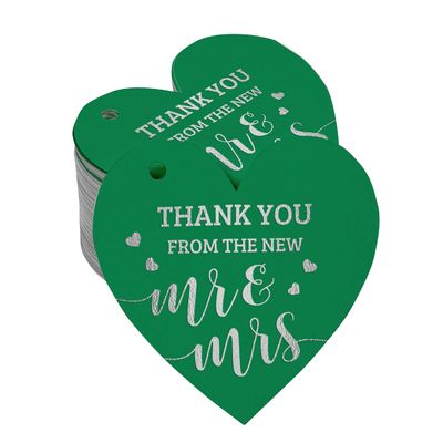 Etiquetas de Papel Metalizado "Thank You" para Lembrancinhas de Casamento - Inkdotpot 50 Etiquetas Metalizadas / Verde - Prata