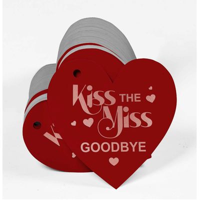 Tag de Garrafa "Kiss The Miss Goodbye" para Despedida de Solteira, Lembrancinha para Pendurar com Acabamento Metalizado - Inkdotpot 50 Etiquetas Metalizadas / Vermelho - Ouro Rosé
