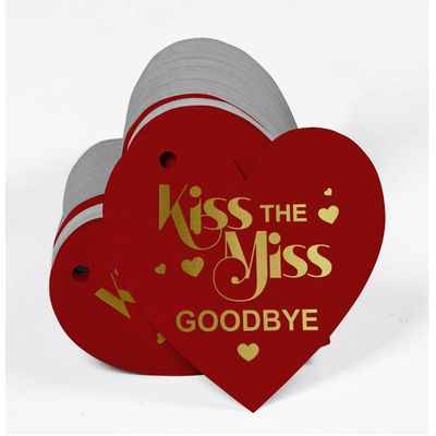 Tag de Garrafa "Kiss The Miss Goodbye" para Despedida de Solteira, Lembrancinha para Pendurar com Acabamento Metalizado - Inkdotpot 50 Etiquetas Metalizadas / Vermelho - Ouro Rosé
