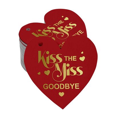 Tag de Garrafa "Kiss The Miss Goodbye" para Despedida de Solteira, Lembrancinha para Pendurar com Acabamento Metalizado - Inkdotpot 50 Etiquetas Metalizadas / Vermelho - Ouro Rosé