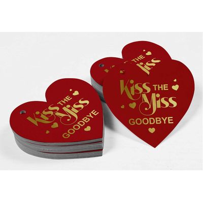 Tag de Garrafa "Kiss The Miss Goodbye" para Despedida de Solteira, Lembrancinha para Pendurar com Acabamento Metalizado - Inkdotpot 50 Etiquetas Metalizadas / Vermelho - Ouro Rosé