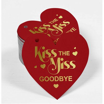 Tag de Garrafa "Kiss The Miss Goodbye" para Despedida de Solteira, Lembrancinha para Pendurar com Acabamento Metalizado - Inkdotpot 50 Etiquetas Metalizadas / Vermelho - Ouro Rosé
