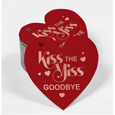 Tag de Garrafa "Kiss The Miss Goodbye" para Despedida de Solteira, Lembrancinha para Pendurar com Acabamento Metalizado - Inkdotpot 50 Etiquetas Metalizadas / Vermelho - Ouro Rosé