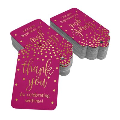 Tags de Papel para Lembrancinha de Aniversário "Thank You For Celebrating With Me" para Pendurar com Acabamento em Foil - Inkdotpot 100 Etiquetas Metalizadas / Rosa - Dourado