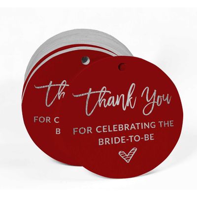 Etiquetas de Papel Pendentes para Lembrancinhas de Chá de Noiva com Foil 'Obrigada por Celebrar a Futura Noiva' - Inkdotpot 100 Etiquetas Metalizadas / Vermelho - Prata
