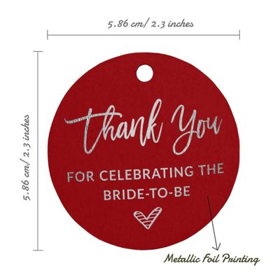 Etiquetas de Papel Pendentes para Lembrancinhas de Chá de Noiva com Foil 'Obrigada por Celebrar a Futura Noiva' - Inkdotpot 100 Etiquetas Metalizadas / Vermelho - Prata