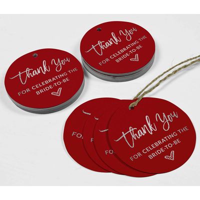 Etiquetas de Papel Pendentes para Lembrancinhas de Chá de Noiva com Foil 'Obrigada por Celebrar a Futura Noiva' - Inkdotpot 100 Etiquetas Metalizadas / Vermelho - Prata