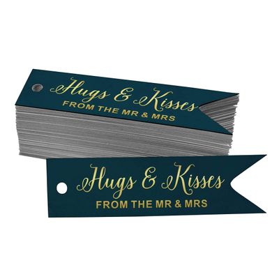 Etiquetas de Papel Metalizado para Pendurar 'Hugs & Kisses' para Lembrancinhas de Casamento - Inkdotpot 100 Etiquetas Metalizadas / Azul - Dourado