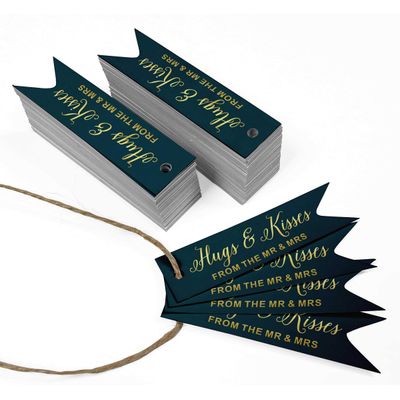 Etiquetas de Papel Metalizado para Pendurar 'Hugs & Kisses' para Lembrancinhas de Casamento - Inkdotpot 100 Etiquetas Metalizadas / Azul - Dourado