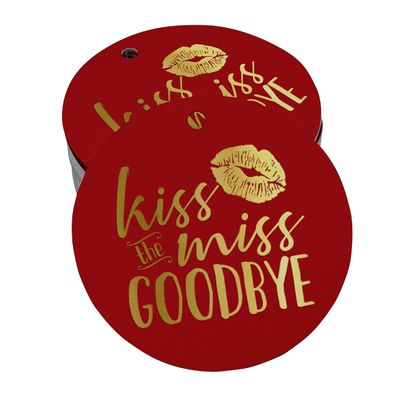 Tags para Pendurar em Papel Metalizado 'Kiss The Miss Goodbye' para Lembrancinha de Chá de Noiva - Inkdotpot 50 Etiquetas Metalizadas / Vermelho - Ouro Rosé