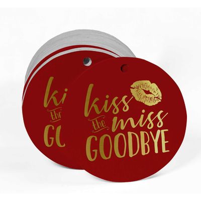 Tags para Pendurar em Papel Metalizado 'Kiss The Miss Goodbye' para Lembrancinha de Chá de Noiva - Inkdotpot 50 Etiquetas Metalizadas / Vermelho - Ouro Rosé