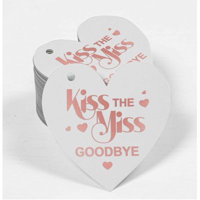 Etiquetas para Pendurar de Papel Metalizado 'Kiss The Miss Goodbye' para Lembrancinhas de Chá de Noiva - Inkdotpot 50 Etiquetas Metalizadas / Branco - Ouro Rosé