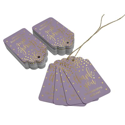 Etiquetas de Lembrancinha de Aniversário 'Obrigado por Celebrar Comigo' em Papel Metalizado para Pendurar - Inkdotpot 50 Etiquetas Metalizadas / Roxo - Prata