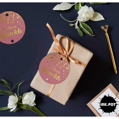 Etiquetas Pendentes de Papel Metalizado Deixe o Amor Brilhar para Lembrancinhas de Casamento - Inkdotpot 100 Etiquetas Metalizadas / Rosa - Dourado