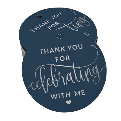 Tags de Papel para Lembrancinha 'Obrigado por Celebrar Comigo' com Acabamento Metalizado - Inkdotpot 50 Etiquetas Metalizadas / Azul - Prata