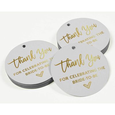 Etiquetas de Papel Pendentes para Lembrancinhas de Chá de Noiva com Foil 'Obrigada por Celebrar a Futura Noiva' - Inkdotpot 100 Etiquetas Metalizadas / Branco - Prata
