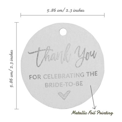 Etiquetas de Papel Pendentes para Lembrancinhas de Chá de Noiva com Foil 'Obrigada por Celebrar a Futura Noiva' - Inkdotpot 100 Etiquetas Metalizadas / Branco - Prata