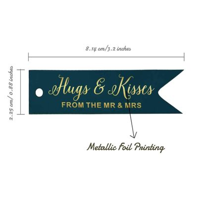 Etiquetas para Lembrancinhas de Casamento em Papel Metalizado 'Abraços e Beijos' - Inkdotpot 50 Etiquetas Metalizadas / Azul - Ouro Rosé