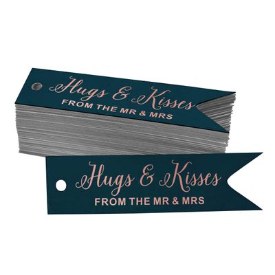 Etiquetas para Lembrancinhas de Casamento em Papel Metalizado 'Abraços e Beijos' - Inkdotpot 50 Etiquetas Metalizadas / Azul - Ouro Rosé