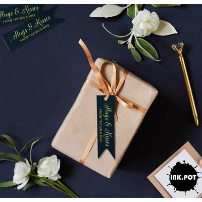 Etiquetas para Lembrancinhas de Casamento em Papel Metalizado 'Abraços e Beijos' - Inkdotpot 50 Etiquetas Metalizadas / Azul - Ouro Rosé