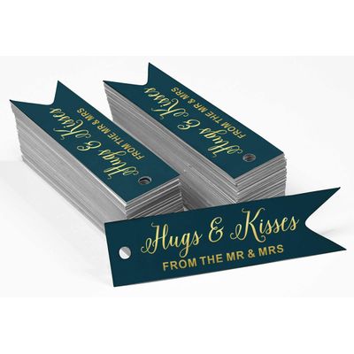 Etiquetas para Lembrancinhas de Casamento em Papel Metalizado 'Abraços e Beijos' - Inkdotpot 50 Etiquetas Metalizadas / Azul - Ouro Rosé