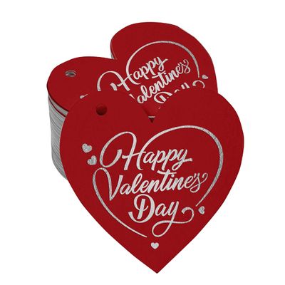 Etiquetas Pendentes em Papel Metalizado "Feliz Dia dos Namorados" para Lembrancinhas - Inkdotpot 100 Etiquetas Metalizadas / Vermelho - Prata