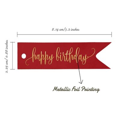 Etiquetas Pendentes de Papel Metalizado "Happy Birthday" para Lembrancinhas - Inkdotpot 50 Etiquetas Metalizadas / Vermelho - Dourado