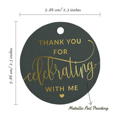 Etiquetas de Papel Metalizado "Obrigado por Celebrar Comigo" Pendentes para Lembrancinhas de Aniversário - Inkdotpot 50 Etiquetas Metalizadas / Roxo - Prata