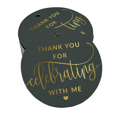 Etiquetas de Papel Metalizado "Obrigado por Celebrar Comigo" Pendentes para Lembrancinhas de Aniversário - Inkdotpot 50 Etiquetas Metalizadas / Roxo - Prata