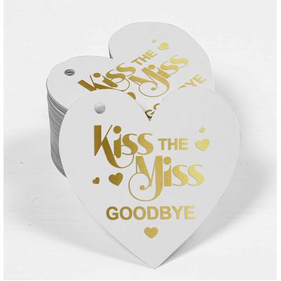 Etiquetas de Papel Metalizado 'Kiss The Miss Goodbye' para Lembrancinhas de Despedida de Solteira - Inkdotpot 100 Etiquetas Metalizadas / Branco - Dourado