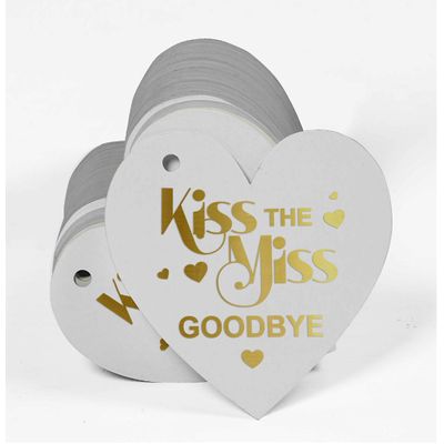 Etiquetas de Papel Metalizado 'Kiss The Miss Goodbye' para Lembrancinhas de Despedida de Solteira - Inkdotpot 100 Etiquetas Metalizadas / Branco - Dourado