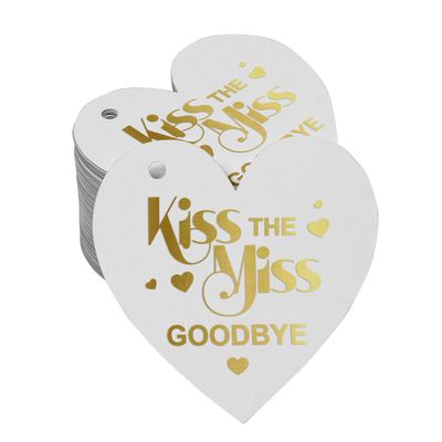 Etiquetas de Papel Metalizado 'Kiss The Miss Goodbye' para Lembrancinhas de Despedida de Solteira - Inkdotpot 100 Etiquetas Metalizadas / Branco - Dourado