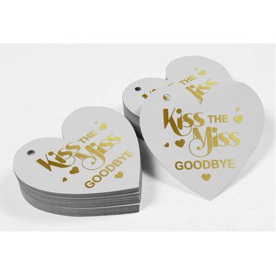 Etiquetas de Papel Metalizado 'Kiss The Miss Goodbye' para Lembrancinhas de Despedida de Solteira - Inkdotpot 100 Etiquetas Metalizadas / Branco - Dourado