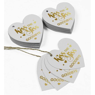 Etiquetas de Papel Metalizado 'Kiss The Miss Goodbye' para Lembrancinhas de Despedida de Solteira - Inkdotpot 100 Etiquetas Metalizadas / Branco - Dourado