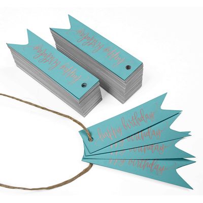 Etiquetas de Papel Metalizado 'Happy Birthday' para Lembrancinhas - Inkdotpot 50 Etiquetas Metalizadas / Azul - Ouro Rosé