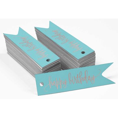 Etiquetas de Papel Metalizado 'Happy Birthday' para Lembrancinhas - Inkdotpot 50 Etiquetas Metalizadas / Azul - Ouro Rosé